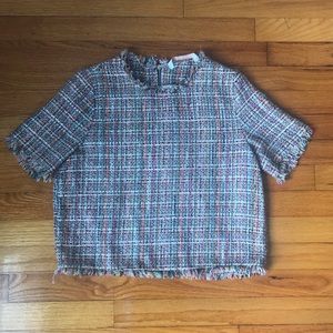 Zara Rainbow Tweed Fringe “Cropped” Top